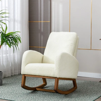 Sillón Mecedora Moderna de Estilo Mid-century, para Habitación Infantil y Sala de Estar, Respaldo Alto Acolchado, Blanco