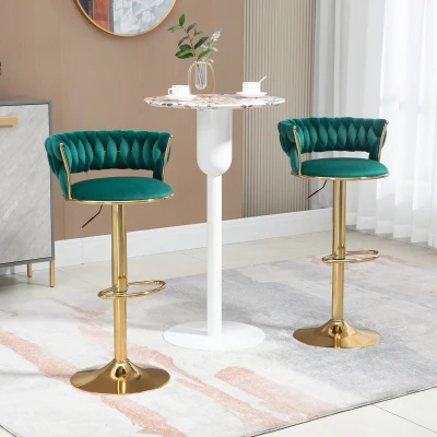 Set di 2 Sgabelli da Bar Girevoli 360° in Velluto con Altezza Regolabile, Verde