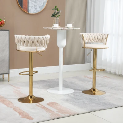 Set di 2 Sgabelli da Bar Girevoli 360° in Velluto con Altezza Regolabile, Bianco