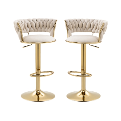 Set di 2 Sgabelli da Bar Girevoli 360° in Velluto con Altezza Regolabile, Design Lussuoso per Cucina e Sala da Pranzo, Bianco
