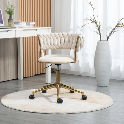 Elegante Sedia da Ufficio in Velluto Girevole a 360°, Bianco