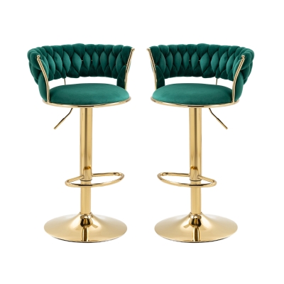 Set di 2 Sgabelli da Bar Girevoli 360° in Velluto con Altezza Regolabile, Design Lussuoso per Cucina e Sala da Pranzo, Verde