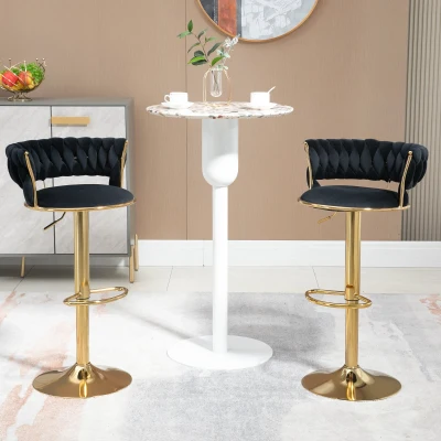 Ensemble de 2 Tabourets de Bar Pivotants à 360° en Velours avec Hauteur Réglable, Noir