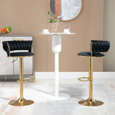Set di 2 Sgabelli da Bar Girevoli 360° in Velluto con Altezza Regolabile, Nero