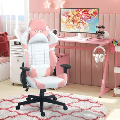 HOMCOM Sedia Gaming Reclinabile a 155° con Supporto Lombare Rosa