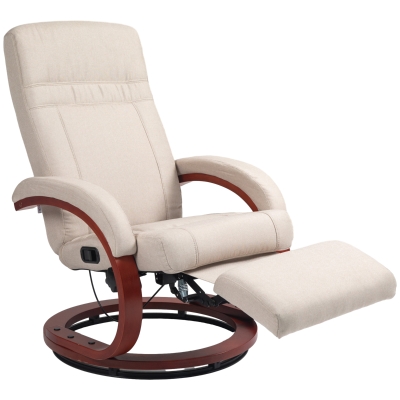 HOMCOM 135° Manual Reclining Swivel Chair, with Footrest - Beige