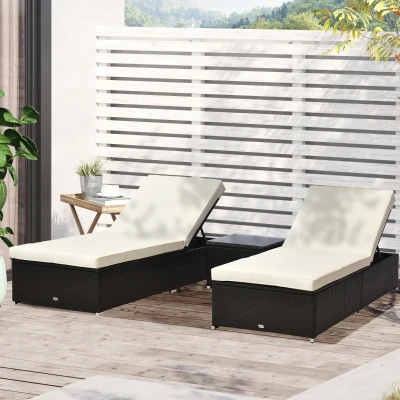 Outsunny 2-Seater Rattan Lounger Set-Deep Coffee/Cream White