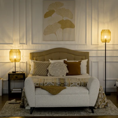 HOMCOM 2-częściowy zestaw lamp. 1 lampa stojąca, 1 lampa stołowa, 38 cm x 38 cm x 158 cm, naturalny + czarny