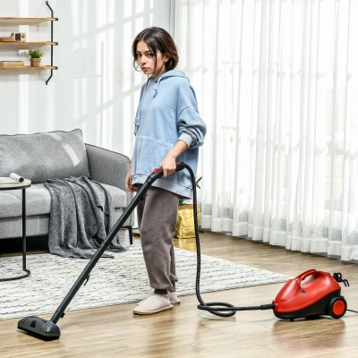 HOMCOM Máquina de Limpeza a Vapor 4 Bares Potência 2000W Multiusos Depósito 2L Autonomia 35 min com 16 Acessórios 40x24x27,2 cm Vermelho