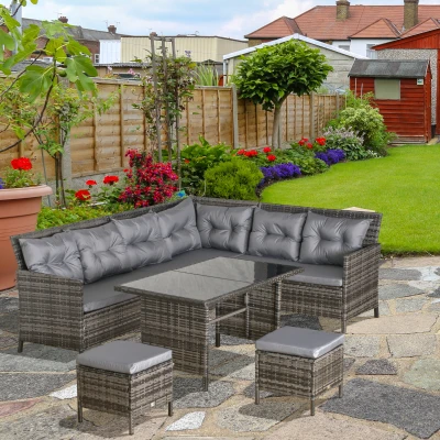 Outsunny 6 Pieces Patio wicker Sofa Set Rattan Chair Furniture w/ Glass & Cushioned
