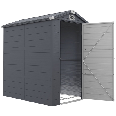 Outsunny IE Located 4 x 6ft Plastic Garden Storage Shed - Foundation Kit Included, Polypropylene Outdoor Storage Tool House with Ventilation Slots and Lockable Door, Grey