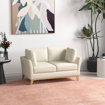 HOMCOM Sofa dwuosobowa, skandynawski design, 2 małe poduszki, rama z drewna naturalnego, beżowy, 137 x 78 x 78 cm