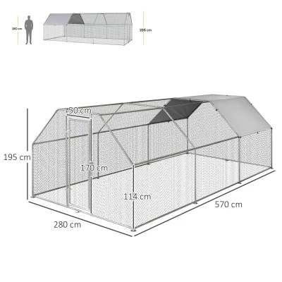 PawHut tarc din metal pentru gaini, 280 x 570 x 195 cm(m-3)
