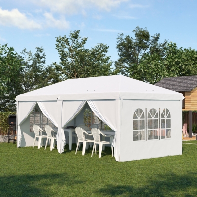 Outsunny Namiot składany 6m x 3m, z odłączanymi ścianami, dużymi oknami, drzwiami na suwak, stalowa rama, Biały