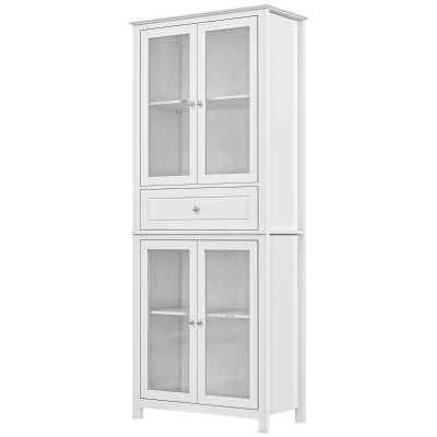 HOMCOM Alacena de Cocina Mueble Vitrina con 4 Puertas de Vidrio Templado Cajón y Estantes Ajustables 74x35,5x181,5 cm Blanco(m-10)