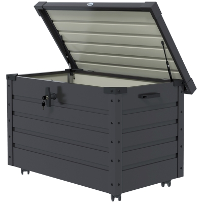 Outsunny Skrzynia ogrodowa do przechowywania na zewnątrz, pojemność 295 litrów, odporna na warunki atmosferyczne, 4 koła, 100 cm x 62 cm x 65 cm, Dunkelgrau