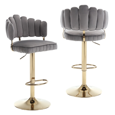 Sgabello Da Bar Girevole Regolabile SIMPLIHOME Lowell, Seduta In Finto Lino Grigio Chiaro, Base Cromata, Altezza Regolabile 83,8 Cm - 2