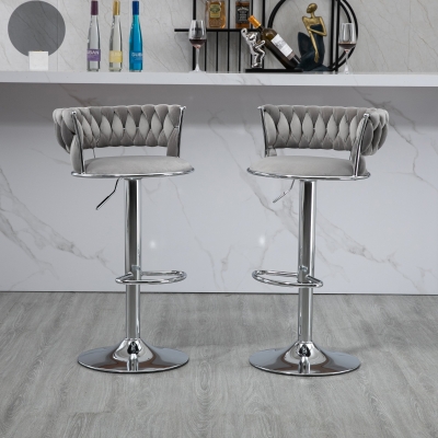 Ensemble de 2 Tabourets de Bar Pivotants et Réglables avec Repose-pieds, Gris