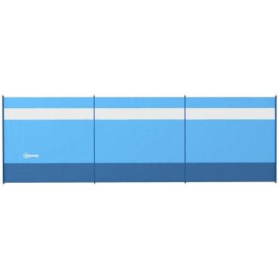 Outsunny Camping Windbreaker with Clear Windows, Carry Bag and Steel Poles, for Beach Caravan Campervan, 440 x 140cm, Blue