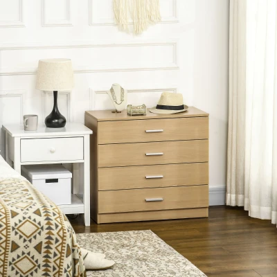 HOMCOM Cassettiera 72cm x 33.5cm x 67cm Legno naturale- 4 cassetti