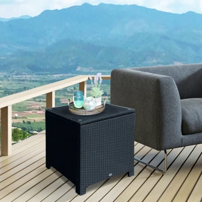 OutsunnyOutsunny Rattan Garden Furniture Side Table Patio Frame Tempered Glass New -Black