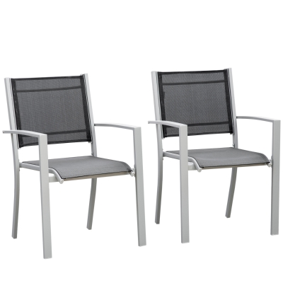 Outsunny Garden Chairs Set of 2, Outdoor Chairs with Steel Frame and Texteline Seats for Dining, Patio, Balcony - Grey and Black