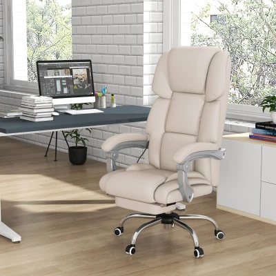Vinsetto PU Leather Massage Office Chair with 4 Vibration Points, Heated Reclining Computer Desk Chair with Adjustable Height, Footrest, Light Grey