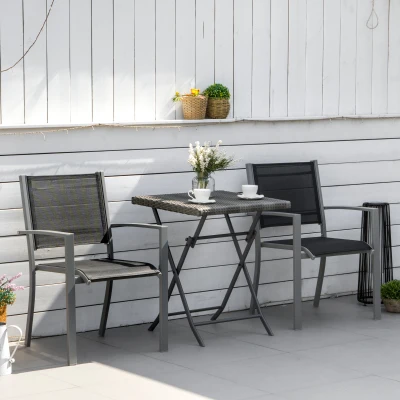 Outsunny Garden Chairs Set of 2, Outdoor Chairs with Steel Frame and Texteline Seats for Dining, Patio, Balcony - Grey and Black