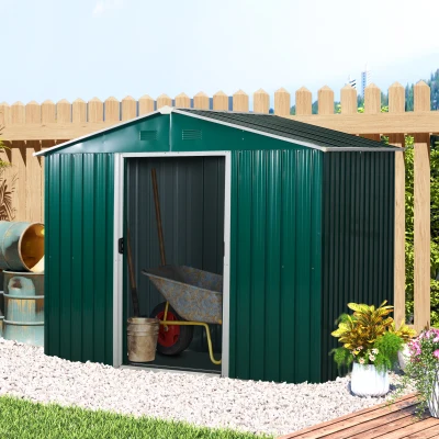 Outsunny 8 x 6ft Garden Storage Shed with Double Sliding Door Outdoor Tool Green