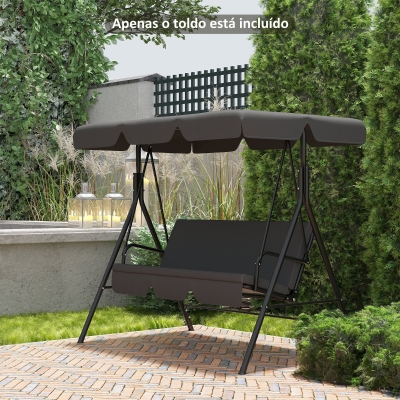 Outsunny Toldo de Substituição para Baloiços de 3 Lugares Toldo para Baloiços de Jardim com Tecido de Poliéster 156x117x15 cm Cinza