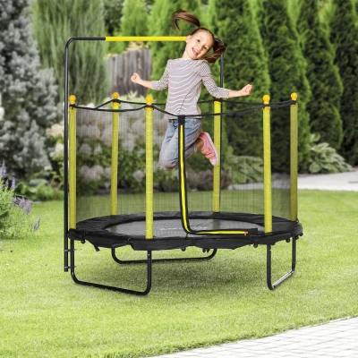 ZONEKIZ Trampolim Infantil com Rede de Segurança Barra Ajustável para Interior e Exterior Ø140x120-140 cm Preto