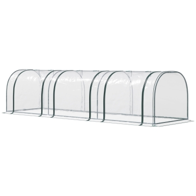Outsunny PVC Tunnel Greenhouse - Plant Grow House with Steel Frame for Garden Backyard, Zipper Doors, 350Lx100Wx80H cm, Transparent