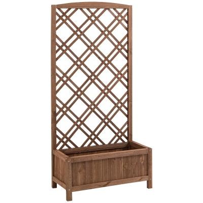 Outsunny Floreira com Treliça de Madeira Caixa de Plantio com Suporte para Plantas Trepadeiras 60x30x122,5cm Marrom