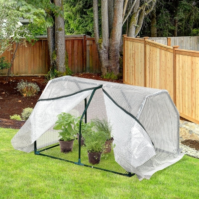 Outsunny Estufa de Jardim Terraço 100x70x60cm Estufa Pequena com Zíper pra Cultivos de Plantas Flores Estrutura de Aço Cobertura PE Branco