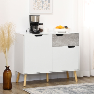 HOMCOM Aparador de Sala de Estar com 2 Portas e 1 Gaveta Aparador para Escritório Estúdio Dormitório 98x39x81,5cm Branco Cinza