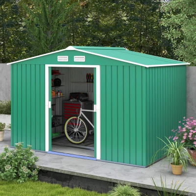 Outsunny Metal 9x6 ft Garden Shed-Green