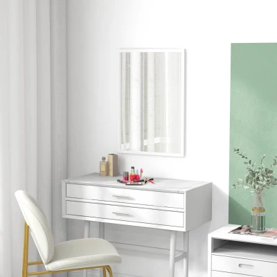 HOMCOM Espelho de Parede Decorativo 50x70 cm Espelho Retangular Espelho de Sala com 4 Ganchos Metálicos Estilo Moderno Branco