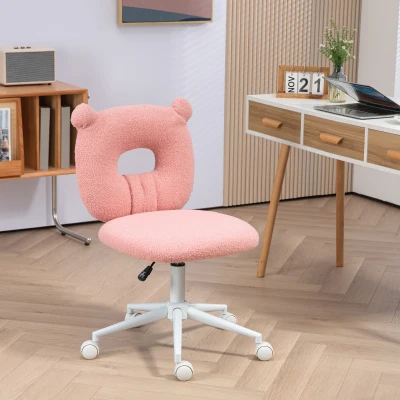 HOMCOM Cadeira de Secretária de Carneirinho Cadeira Infantil Giratória com Encosto em Forma de Urso 50x56x80-90 cm Rosa