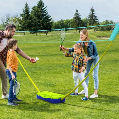 SPORTNOW Badminton-Net-Set Volleybal-Net-Set, 3-delig Set, 400 cm x 22,4 cm x 155 cm, Zwart + Blauw + Groen