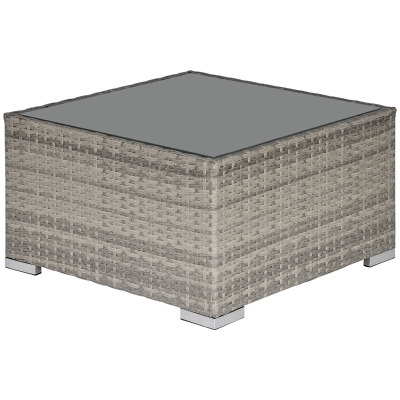 Outsunny Square PE Wicker Rattan Table, with Glass Top - Light Grey