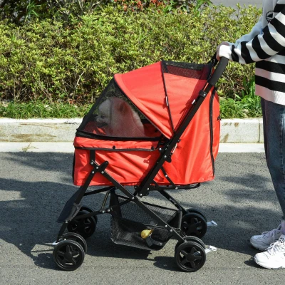 PawHut Hundebuggy Hundewagen bis 10kg klappbar verstellbares Vordach Oxford Rot 76,5 x 52 x 95 cm