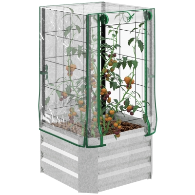 Outsunny Raised Bed, Greenhouse, 3-Piece Set, with Trellis, Plastic Cover, 53 x 53 x 90 cm