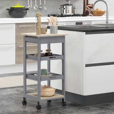 HOMCOM Carrello da Cucina con Cassetto, Ripiano e 2 Vassoi