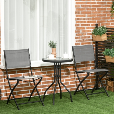 Outsunny Zestaw Bistro Ogrodowy dla 2 Osób, w tym 1 Stół, 2 Składane Krzesła, Komplet Mebli, Stal, Szary