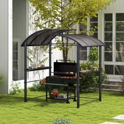 Outsunny Altanka grillowa z dachem grillowym, odporna na warunki atmosferyczne, 240 cm x 150 cm x 230 cm, żółto-brązowy + ciemnoszary