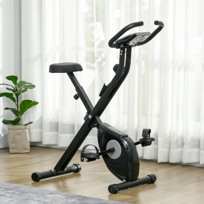 HOMCOM Bicicleta Estática Dobrável com 8 Níveis de Resistência Magnética com Ecrã LCD e Assento Regulável 43x85x109 cm Preto