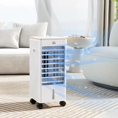 HOMCOM Climatizador Refrigerador de Ar Portátil 3 em 1 Humidificador Ventoinha com 3 Velocidades Temporizador 22,5x24,5x53,5 cm Branco