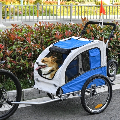 PawHut przyczepka dla psa przyczepa rowerowa jogger wózek dla psa przyczepa 2 w 1 niebieska