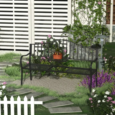 Bancuta de Gradina In Fier Forjat 150x53x95cm, Negru