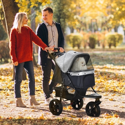 PawHut Wózek dla psa wózek dla psów kotów Pet Stroller z 3 kołami składany Oxford kolor szary